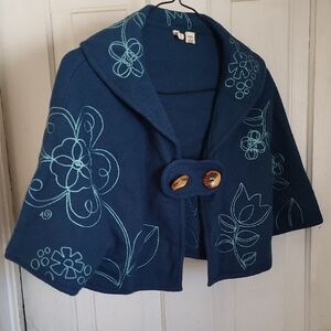 Lovely teal Embroidered Blue Capelette cape mini cloak M Frozen folk wool